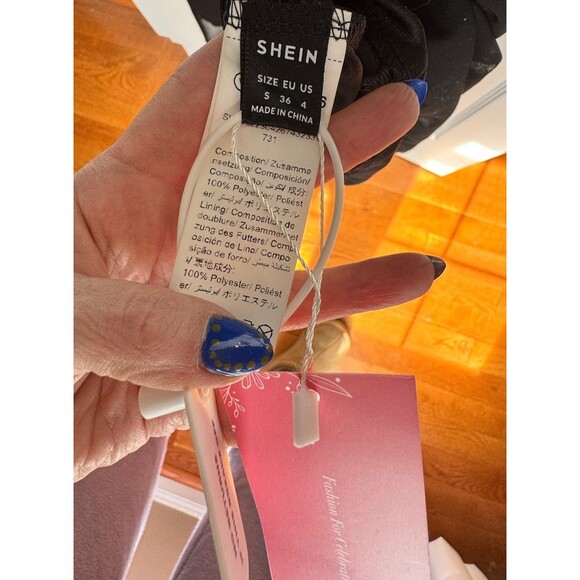 NWT SHEIN Belle Contrast Sequin Split Thigh Chiffon Dress Size Small - Picture 5 of 5